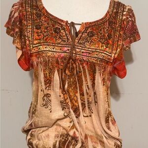 One World Bohemian Floral and Lace small Women's Top